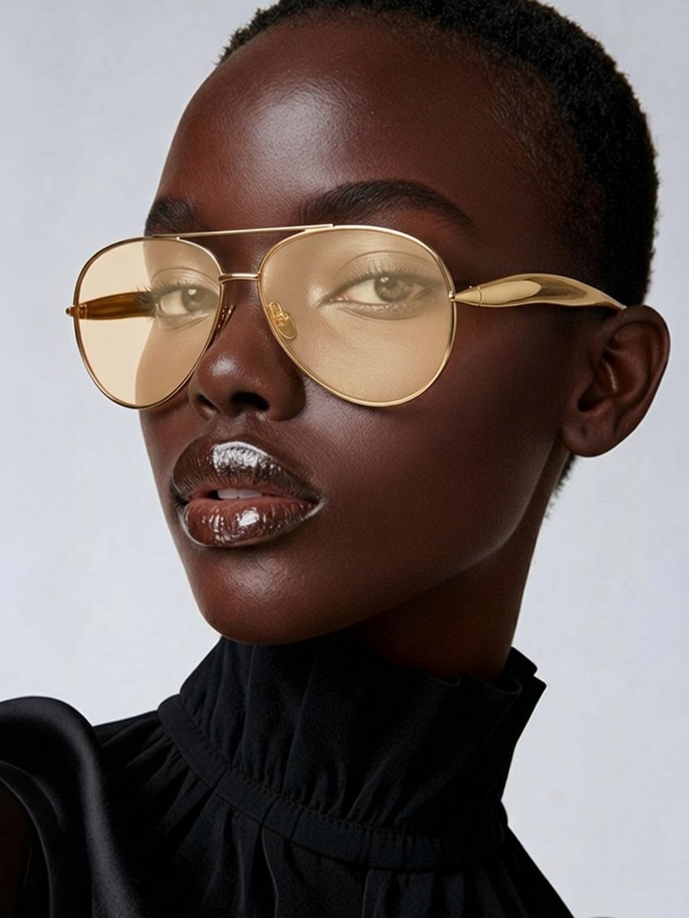 Gold Aviator Sunglasses with Amber Lenses - Women's Fashion